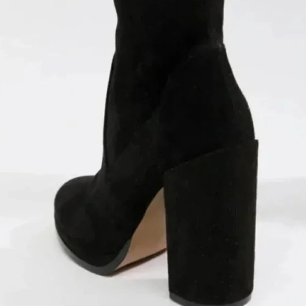 ASOS Thigh High Over the Knee Block Heel Almond Toe Suede Boots
